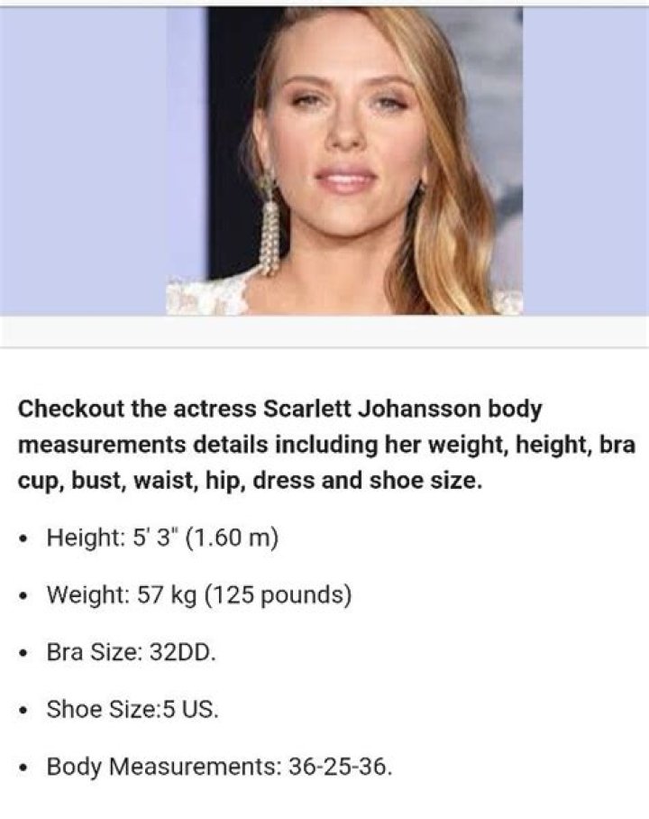 125 Pounds, Scarlett Johansson, Body Measurements, Bra Sizes, Hips