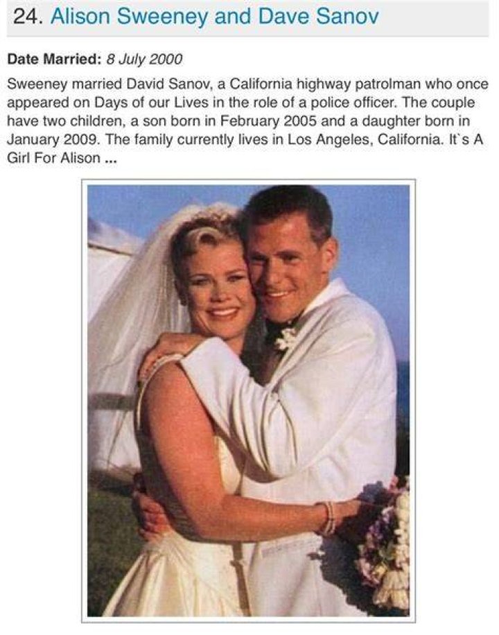 Alison Sweeney wedding Alison sweeney, Celebrity couples, Tv couples