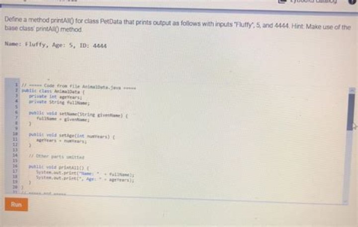 Solved Define a method printAll for class PetData that