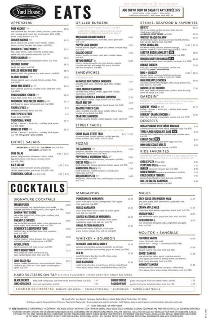 Yard House Menu Prices In United States CostFinderr